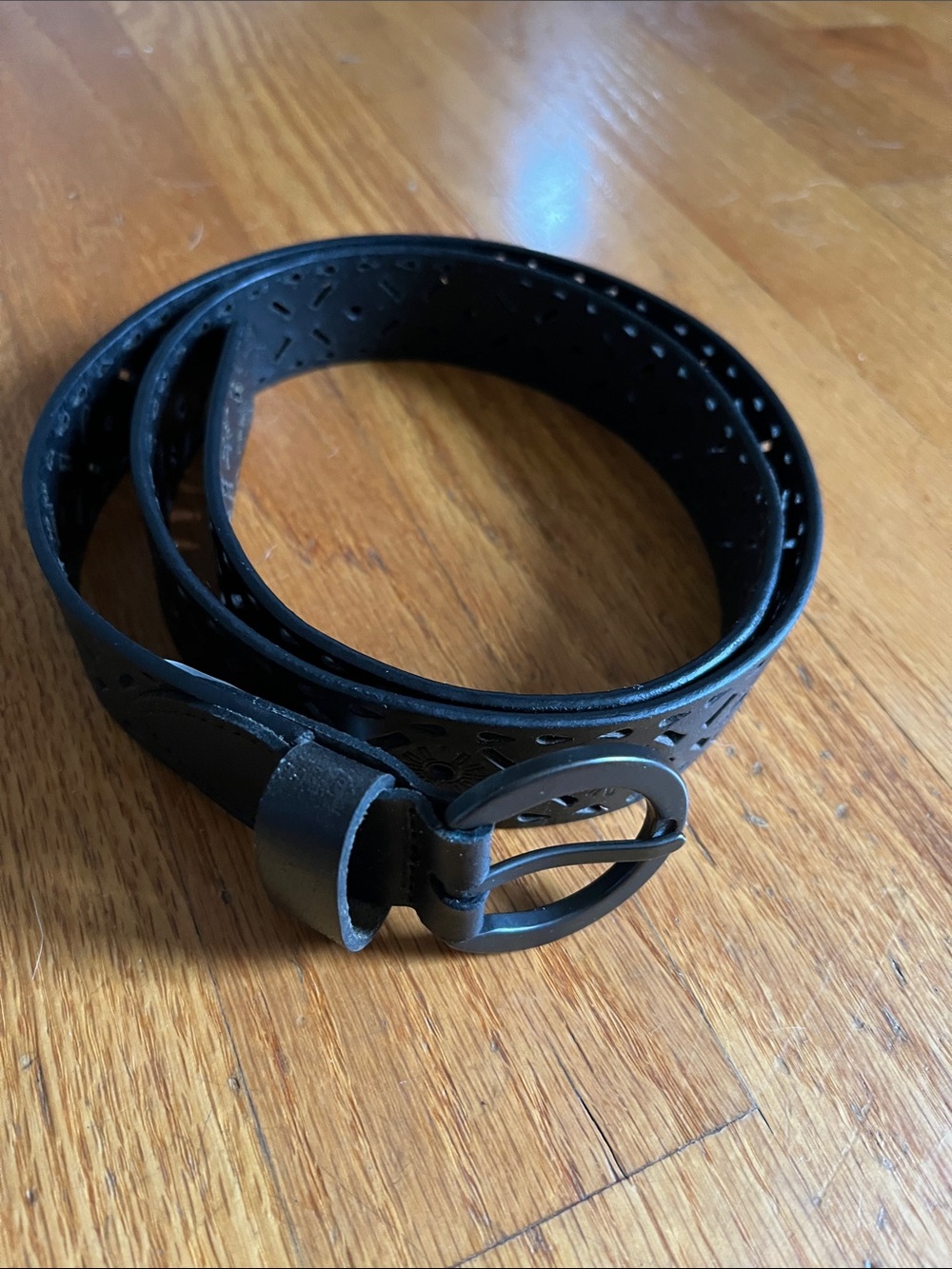 belk Black Perforated Leather Belt with Matte Buckle